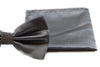 Mens Dark Silver Plain Coloured Checkered Bow Tie & Matching Pocket Square Set