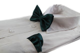Mens Bottle Green  Plain Coloured Checkered Bow Tie & Matching Pocket Square Set