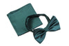 Mens Bottle Green  Plain Coloured Checkered Bow Tie & Matching Pocket Square Set