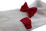Mens Red Plain Coloured Checkered Bow Tie & Matching Pocket Square Set