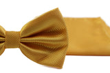 Mens Yellow Plain Coloured Checkered Bow Tie & Matching Pocket Square Set