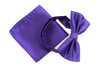 Mens Dark Purple Plain Coloured Checkered Bow Tie & Matching Pocket Square Set