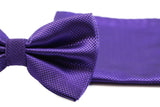 Mens Dark Purple Plain Coloured Checkered Bow Tie & Matching Pocket Square Set