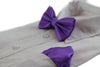 Mens Purple Plain Coloured Checkered Bow Tie & Matching Pocket Square Set