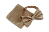 Mens Gold Plain Coloured Checkered Bow Tie & Matching Pocket Square Set