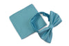 Mens Sky Blue Plain Coloured Checkered Bow Tie & Matching Pocket Square Set