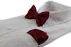 Mens Maroon Plain Coloured Checkered Bow Tie & Matching Pocket Square Set