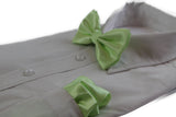 Mens Lime Plain Coloured Checkered Bow Tie & Matching Pocket Square Set