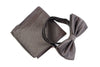 Mens Brown Plain Coloured Checkered Bow Tie & Matching Pocket Square Set