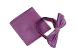 Mens Dusty Purple Plain Coloured Checkered Bow Tie & Matching Pocket Square Set