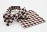 Mens Brown & White Tartan Cotton Check Bow Tie & Pocket Square Set