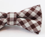 Mens Brown & White Tartan Cotton Check Bow Tie & Pocket Square Set