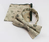 Mens Cream & Green Floral Bow Pattern Cotton Bow Tie & Pocket Square Set