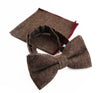 Mens Brown Denim & Burgundy Trim Cotton Bow Tie & Pocket Square Set