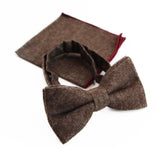 Mens Brown Denim & Burgundy Trim Cotton Bow Tie & Pocket Square Set