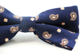 Mens Navy & Tan Scattered Paisley Cotton Bow Tie And Pocket Square Set