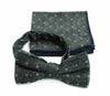 Mens Green Denim With White Dots Cotton Bow Tie & Pocket Square Set
