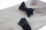 Mens Navy, Red, White, Yellow & Blue Paisley Cotton Bow Tie & Pocket Square Set