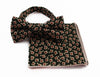 Mens Green With Cream & Red Flowers Cotton Bow Tie & Pocket Square Set