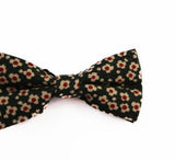 Mens Green With Cream & Red Flowers Cotton Bow Tie & Pocket Square Set