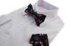 Mens Navy With Pink, Cream & Green Flowers Cotton Bow Tie & Pocket Square Set