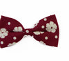 Mens Maroon With Cream Flowers Cotton Bow Tie & Pocket Square Set