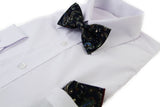 Mens Navy, Blue, Cream & Green Paisley Cotton Bow Tie & Pocket Square Set