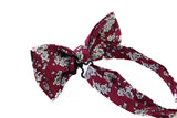 Mens Maroon With White Flowers Cotton Bow Tie & Pocket Square Set