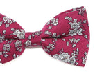 Mens Maroon With White Flowers Cotton Bow Tie & Pocket Square Set