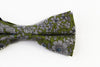 Mens Green With White Flowers Cotton Bow Tie & Pocket Square Set