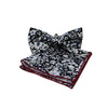 Mens Black, White & Blue Floral Cotton Bow Tie & Pocket Square Set