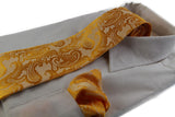 Mens Yellow Paisley Patterned Neck Tie & Matching Pocket Square Set