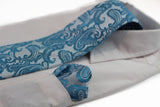 Mens Light Blue & Sky Blue Paisley Patterned Neck Tie & Matching Pocket Square Set
