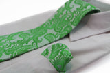 Mens Lime Green Paisley Patterned Neck Tie & Matching Pocket Square Set