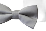 Mens Quality Silver Plain Bow Tie & Matching Pocket Square Set