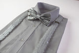 Mens White Sequin Patterned Suspenders & Bow Tie Set