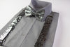 Mens Silver Sequin Patterned Suspenders & Bow Tie Set