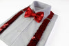 Mens Red Sequin Patterned Suspenders & Bow Tie Set
