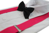 Mens Pink 100cm Wide Suspenders & Black Bow Tie Set