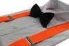 Mens Fluro Orange 100cm Wide Suspenders & Black Bow Tie Set
