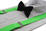 Mens Fluro Green 100cm Wide Suspenders & Black Bow Tie Set