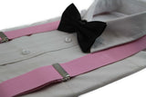 Mens Baby Pink 100cm Wide Suspenders & Black Bow Tie Set
