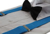 Mens Light Blue 100cm Wide Suspenders & Black Bow Tie  Set
