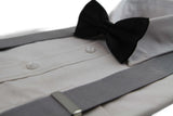 Mens Silver 100cm Wide Suspenders & Black Bow Tie Set