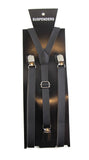 Adjustable Faux Leather Mens & Womens Thin Black Suspenders