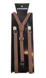 Adjustable Faux Leather Mens & Womens Thin Brown Suspenders