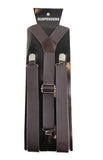 Adjustable Faux Leather Mens & Womens Thick Dark Brown Suspenders