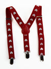 Boys Adjustable Red With White Love Hearts Patterned Suspenders