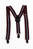 Boys Adjustable Maroon, Navy & White Striped Patterned Suspenders