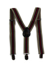 Boys Adjustable Latte, Navy & Red Striped Patterned Suspenders
